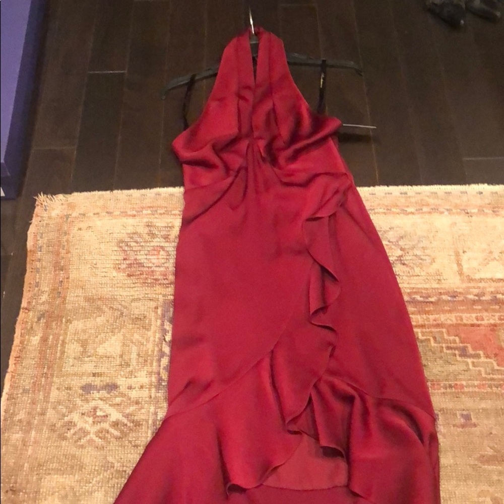 Shoshanna silky cranberry halter evening dress